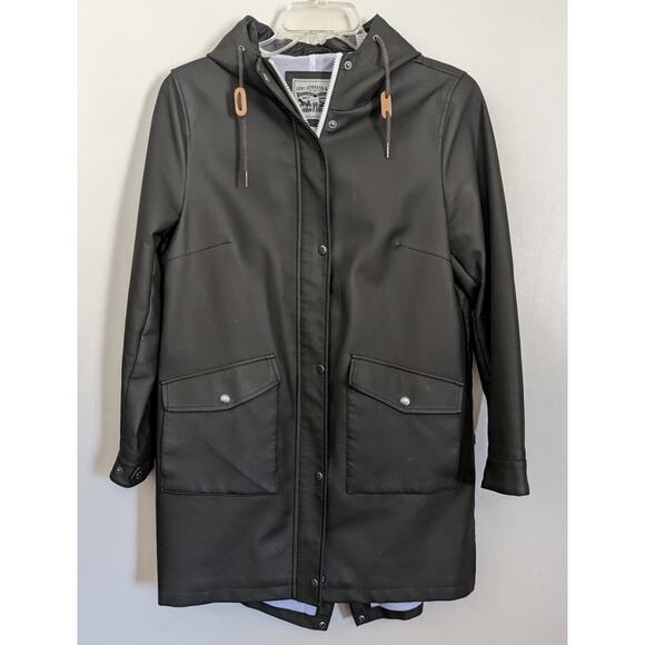 Levi's Rainy Days Rubberized Hooded Rain Jacket in Olive Green, Size Large - Picture 3 of 15